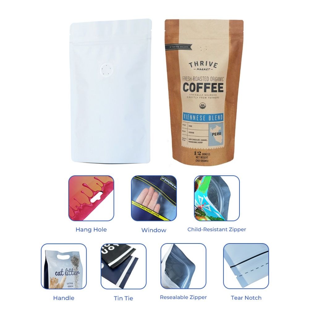 Custom Features for White Stand-Up Pouches