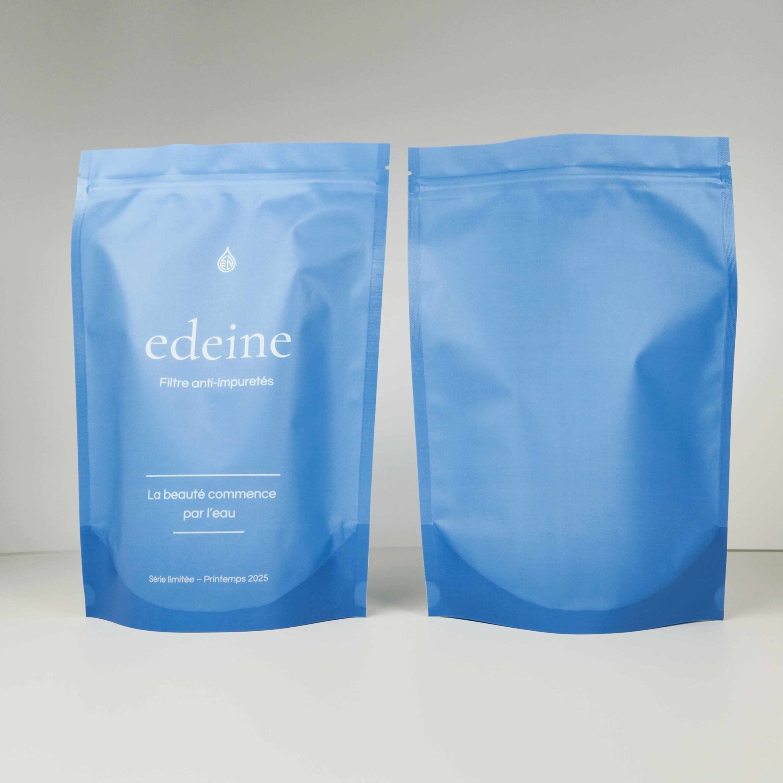 Blue stand-up pouches in a variety of styles