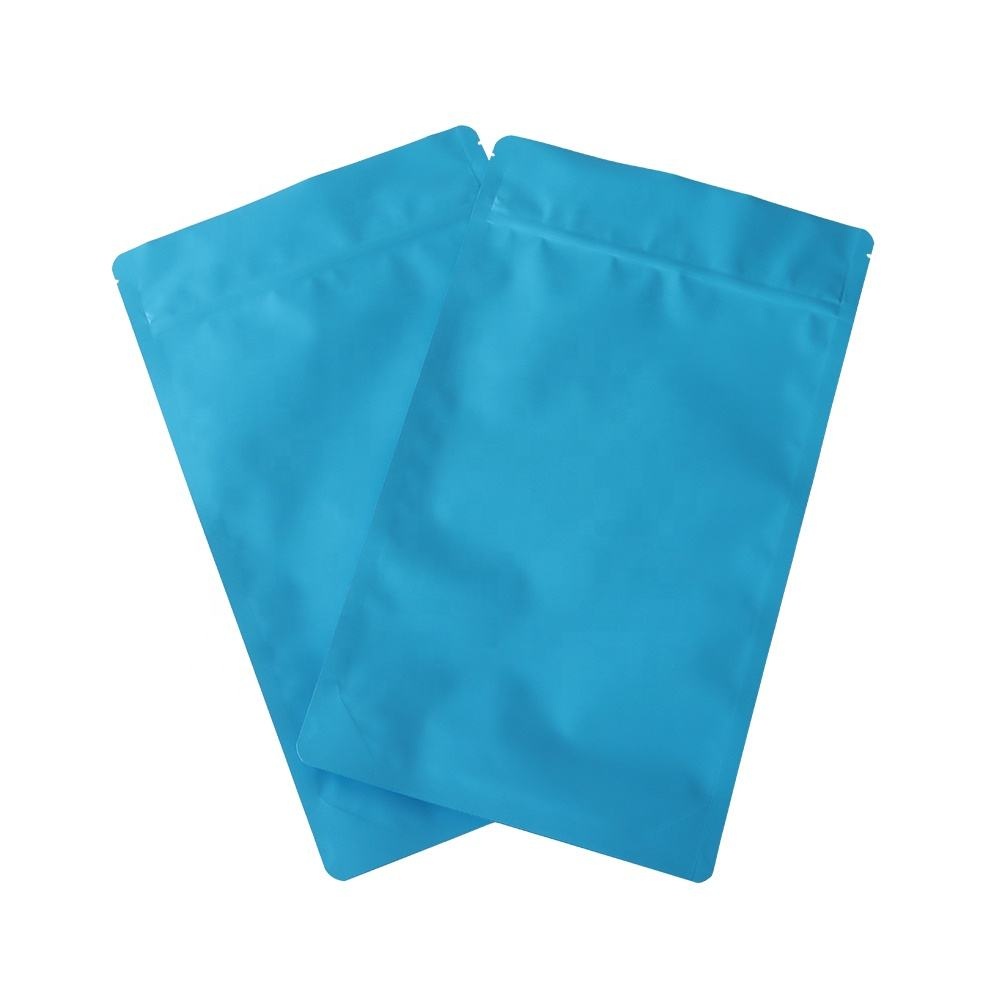 Blue stand-up pouches in a variety of styles