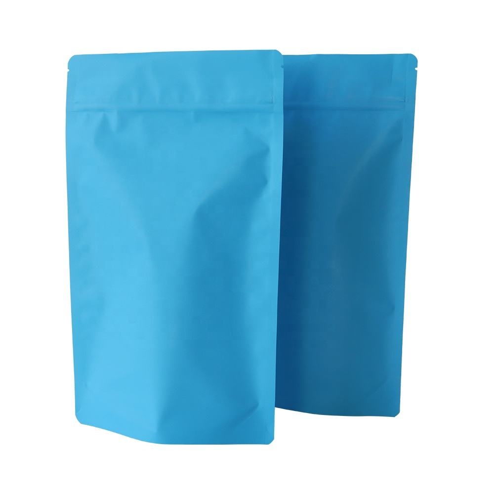 Blue stand-up pouches in a variety of styles