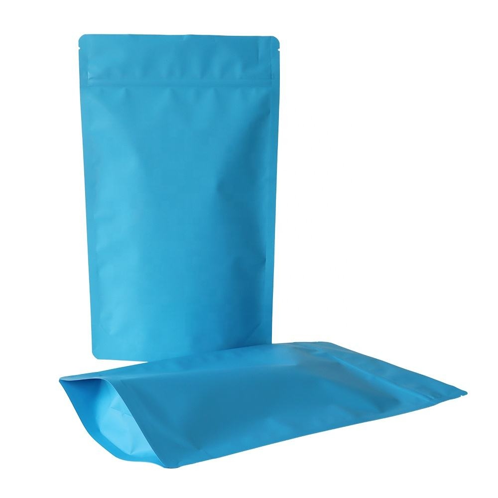 Blue stand-up pouches in a variety of styles