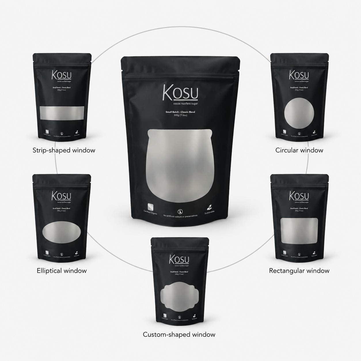 Custom Stand-Up Pouches with Various Windows