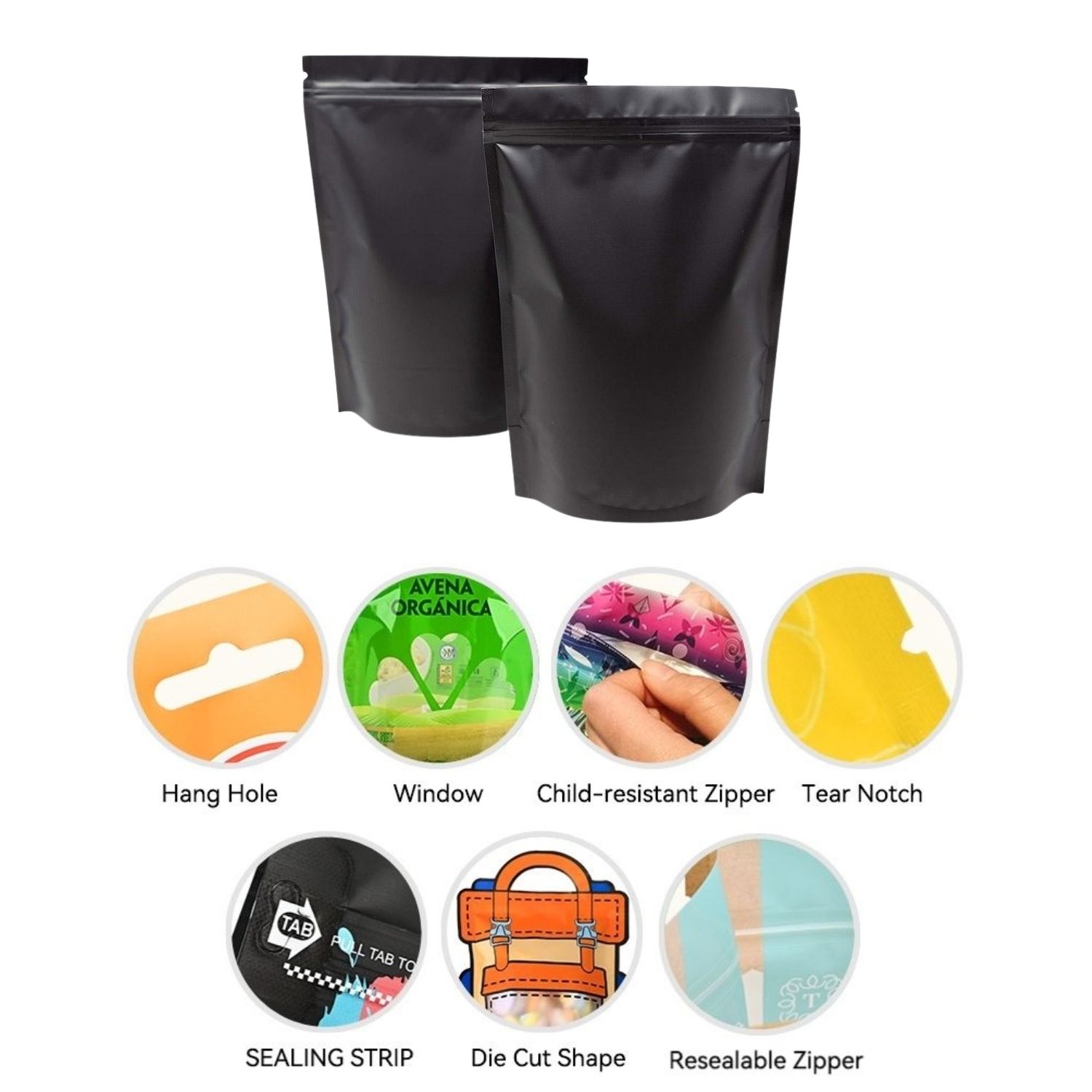 Customized Functional Features for Matte Black Stand-Up Pouch