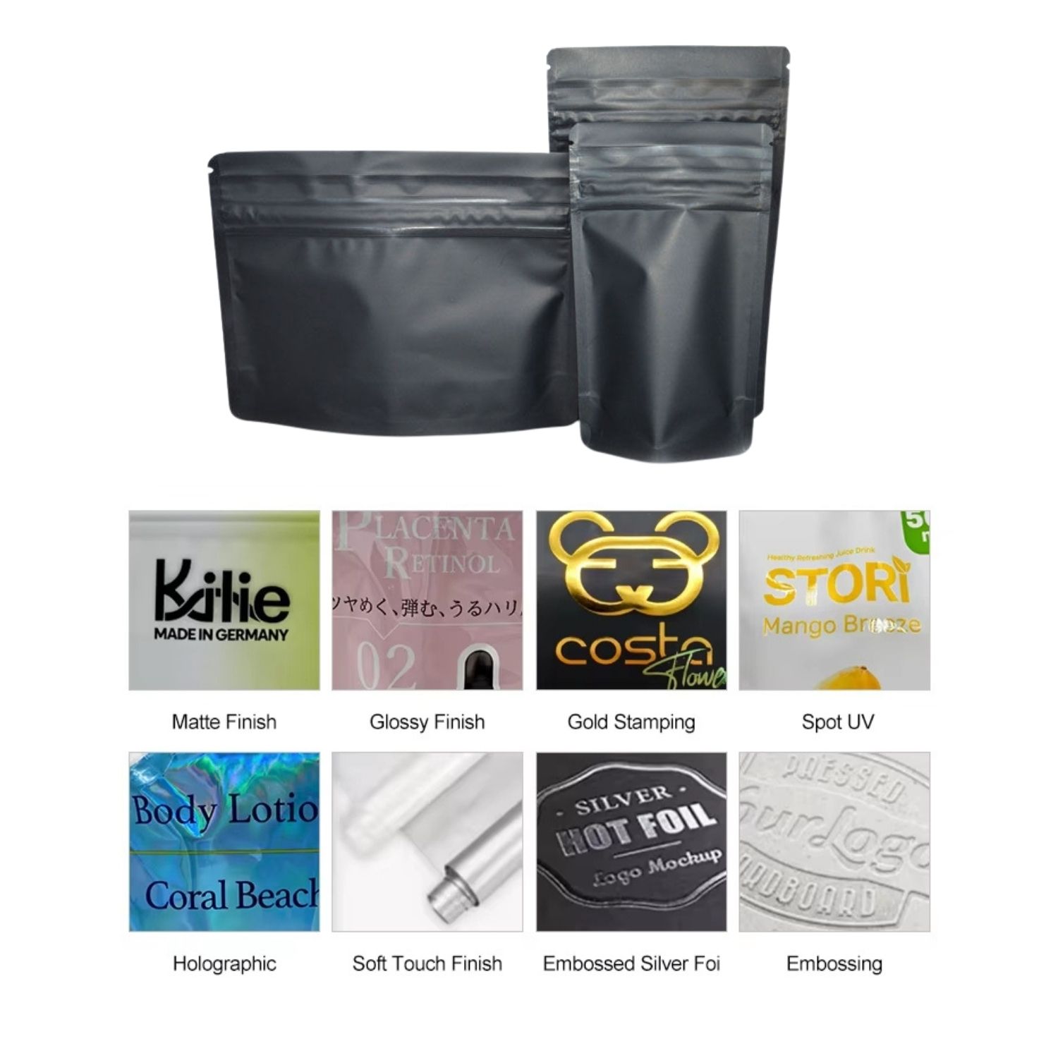 Surface Finish and Printing of Matte Black Stand up Pouch